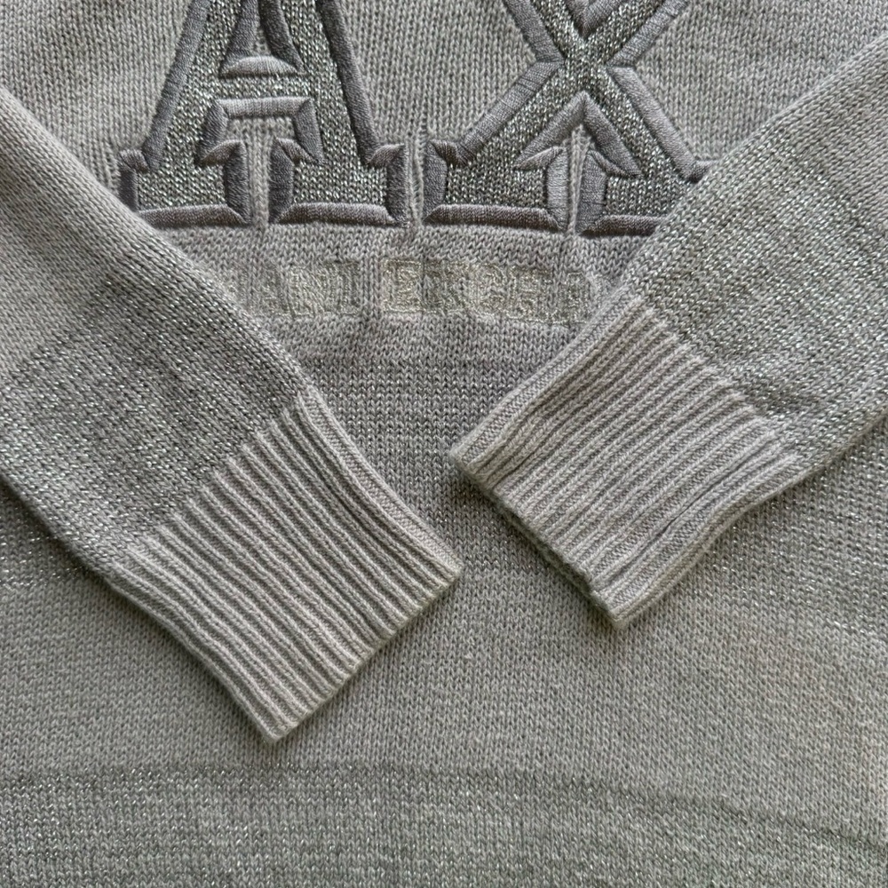 Armani Exchange Light Gray Metallic V-Neck Sweater Size S Minimalist Designer - Picture 9 of 14